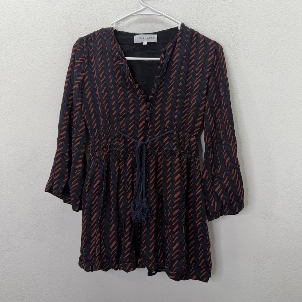 Apiece Apart Button Up Tassel Top Peplum Tunic Black Red Classy Luxury Sz 0 Boho